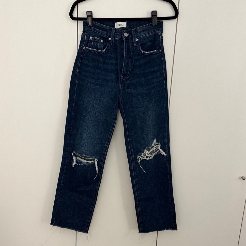pistola Dark Indigo Distressed Straight Jeans